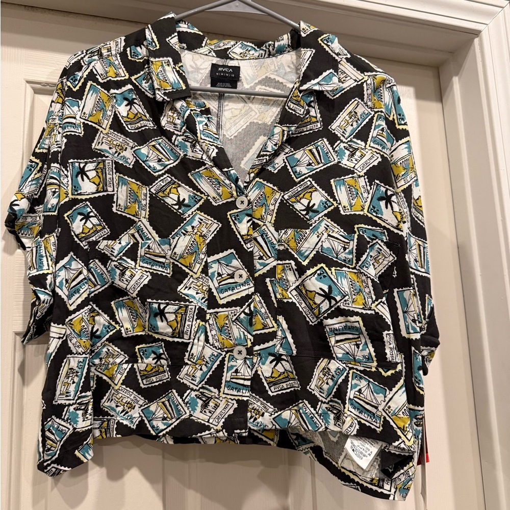 RVCA Black and Blue Graphic Button Down Shirt